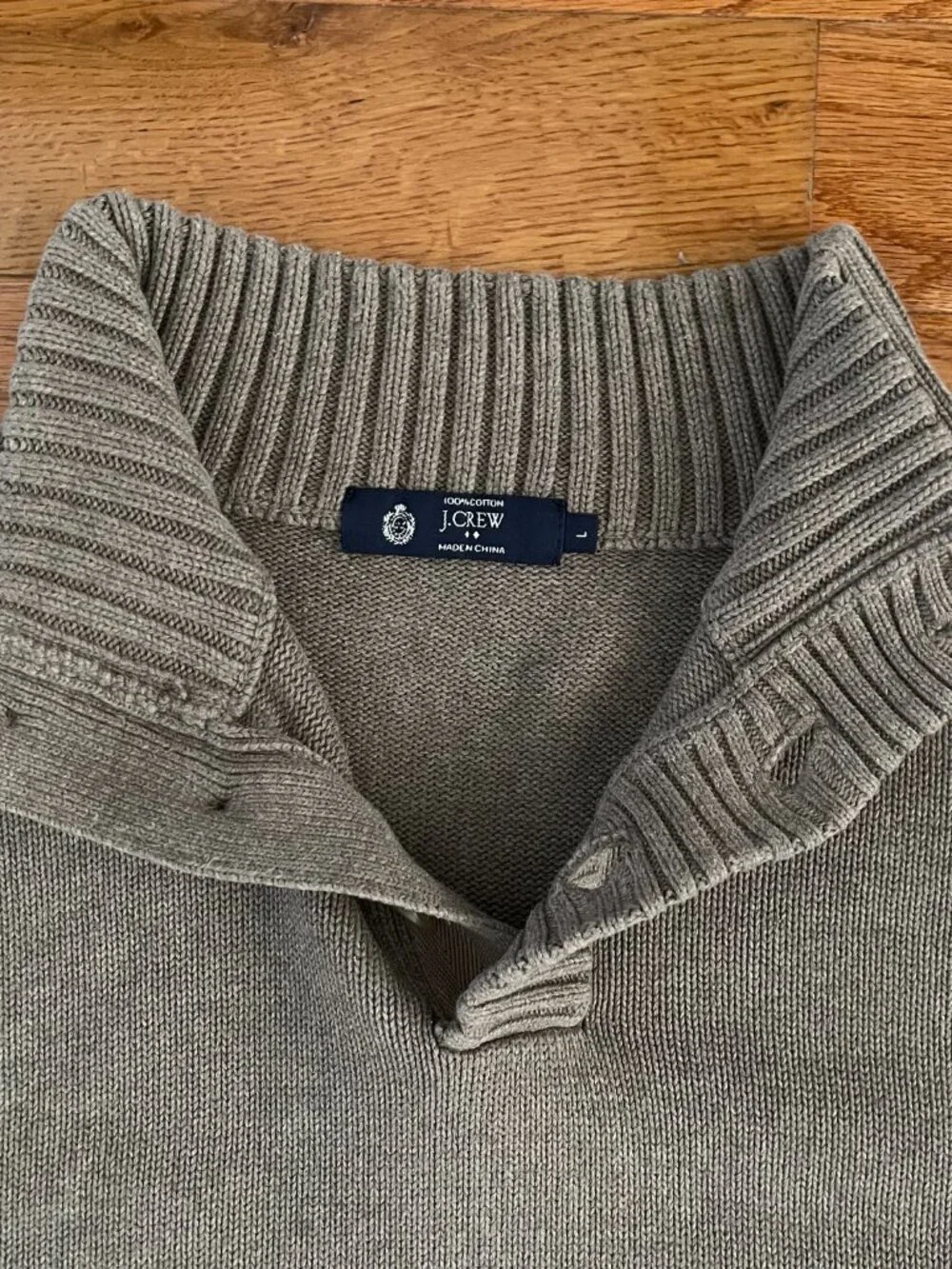 J. Crew Factory Cotton Henley Pullover Sweater Mens Large Gray Mock Neck 21719